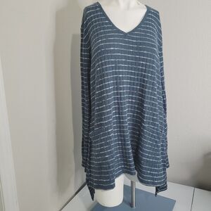 LOGO Lori Goldstein XL tunic knit top shirt pockets relaxed texture v-neck